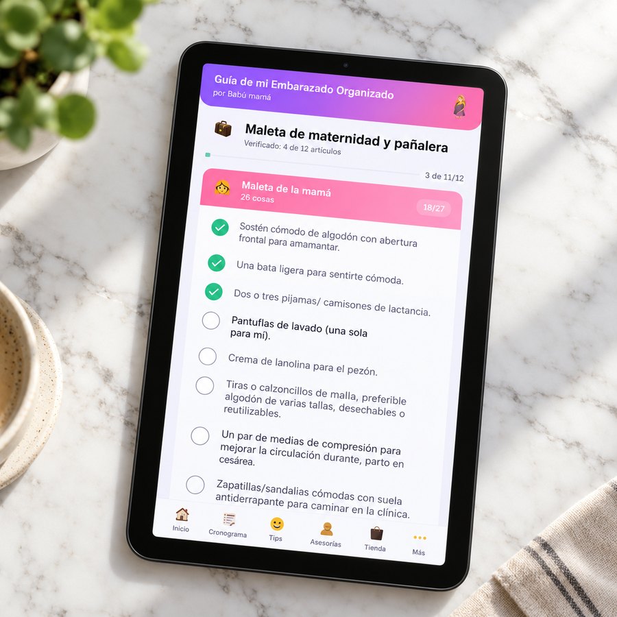 Maleta de maternidad en la tablet